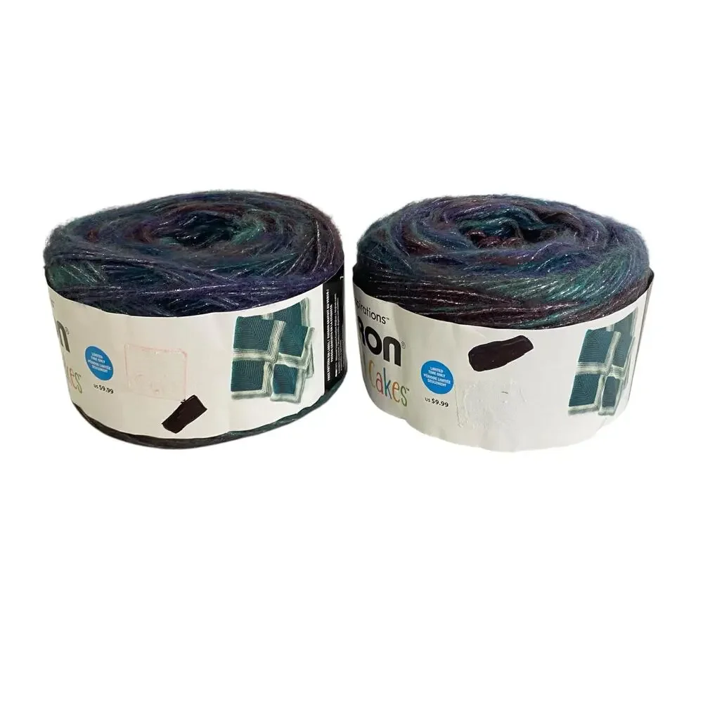 Caron Crystal Cakes Yarn Hummingbird Blue Purple Metallic Discontinued Lot of 2